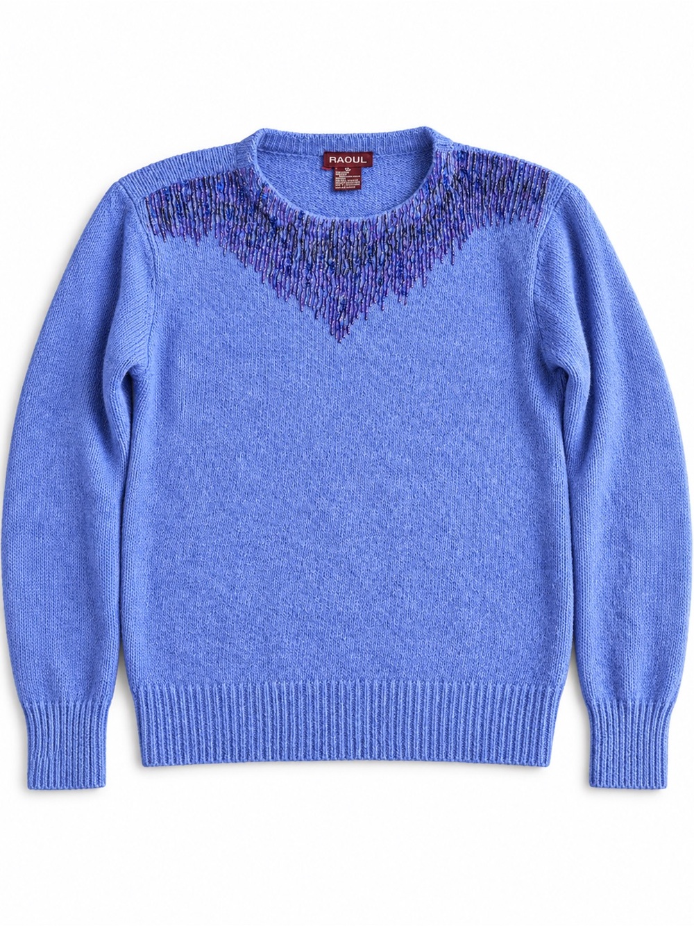 Raoul 75% Silk Angora Blue Beaded Crewneck Sweater L
